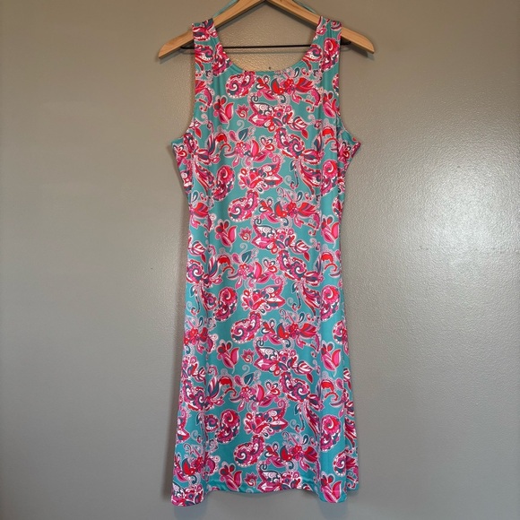 Tango Mango XL Smooth Stretch Sleeveless Tank Dress Pink Blue Paisley Floral - Picture 3 of 5